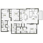 A black and white image of a floor plan for a house.